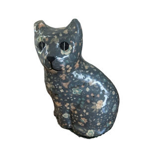 Vintage blue floral Calico Cat Figure 5.5 inches
